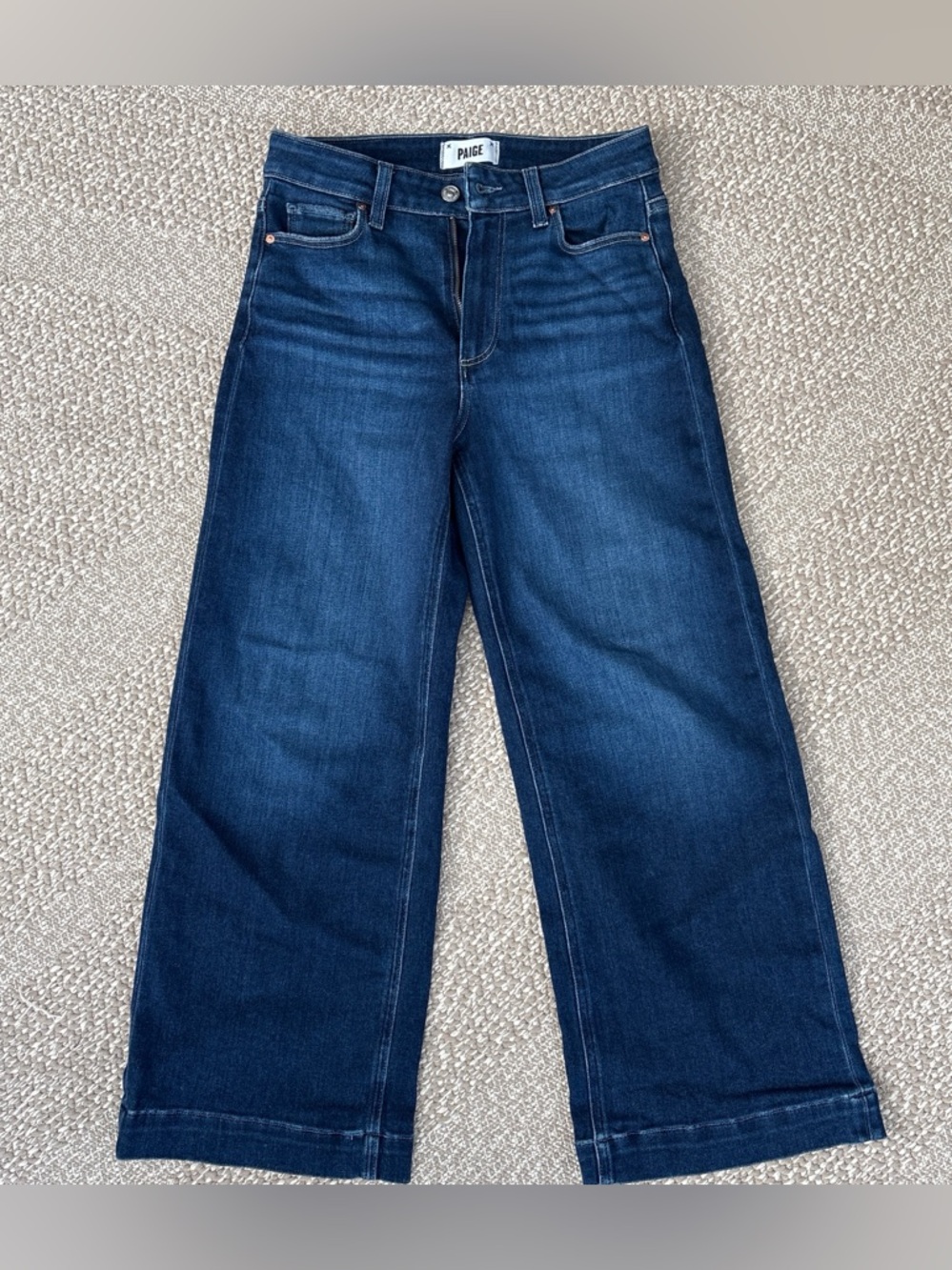 PAIGE Anessa High Rise Wide Leg Cropped Stretch Jeans Dark Indigo Blue Size 26